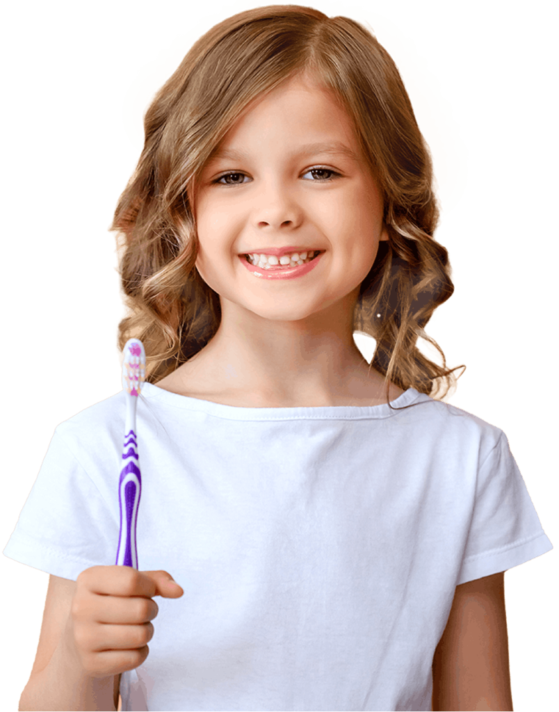Photo of a smiling girl holding a toothbrush